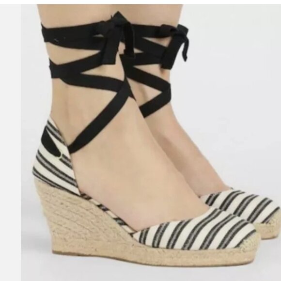 J. Crew Espadrille Wedges With Ankle Wrap In Stripe Shoes Women’s Size 8.5 - Picture 2 of 8